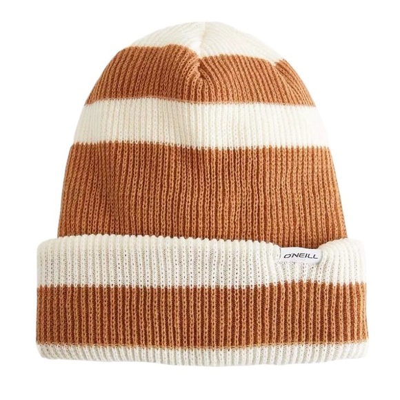 O'Neill Bonfire Beanie Striped Brown White knit cap hat fall camp cabincore - Picture 1 of 7